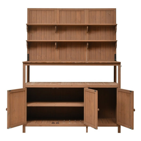 English Elm Topmax Solid Fir Wood Potting Bench with Hutch Shelves and Cabinet Garden Workstation N717P233280D
