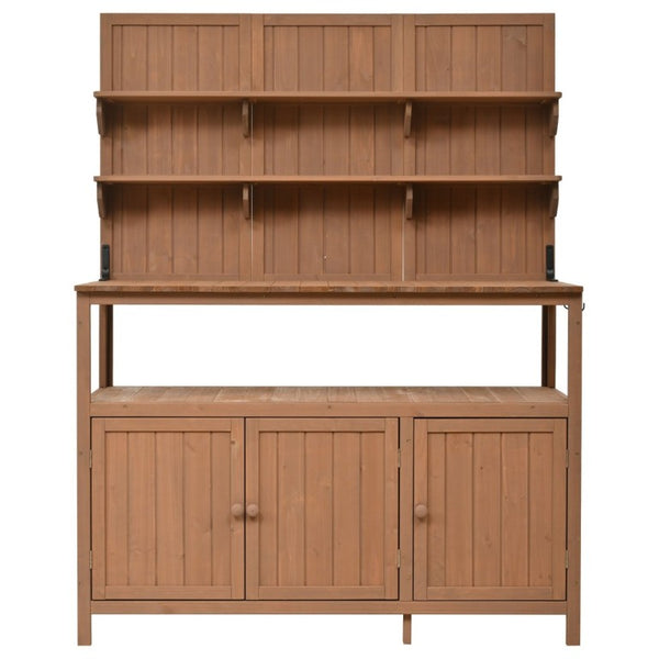 English Elm Topmax Solid Fir Wood Potting Bench with Hutch Shelves and Cabinet Garden Workstation N717P233280D