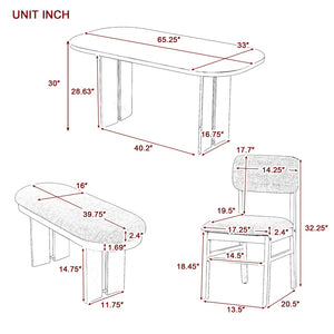 English Elm N717p237552d Solid Rubberwood 6 Piece Dining Set with Upholstered Bench and Chairs N717P237552D