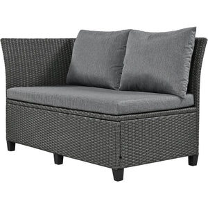 English Elm N717p406572e Outdoor Pe Wicker 5 Piece Patio Sectional Set Seats 7 with Dining Table N717P406572E