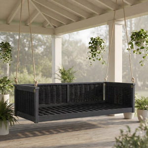 English Elm Topmax Outdoor Acacia Wood Twin Swing Bed with Handwoven Rattan Panels for Porch or Patio N717P417844B