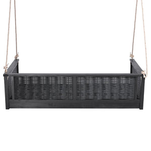 English Elm Topmax Outdoor Acacia Wood Twin Swing Bed with Handwoven Rattan Panels for Porch or Patio N717P417844B