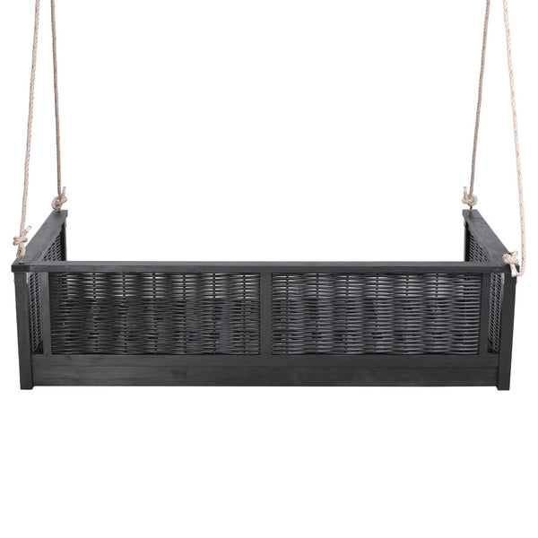 English Elm Topmax Outdoor Acacia Wood Twin Swing Bed with Handwoven Rattan Panels for Porch or Patio N717P417844B