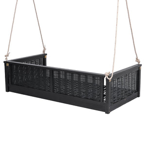 English Elm Topmax Outdoor Acacia Wood Twin Swing Bed with Handwoven Rattan Panels for Porch or Patio N717P417844B