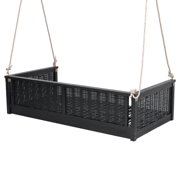 English Elm Topmax Outdoor Acacia Wood Twin Swing Bed with Handwoven Rattan Panels for Porch or Patio N717P417844B