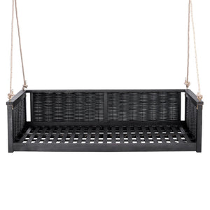 English Elm Topmax Outdoor Acacia Wood Twin Swing Bed with Handwoven Rattan Panels for Porch or Patio N717P417844B