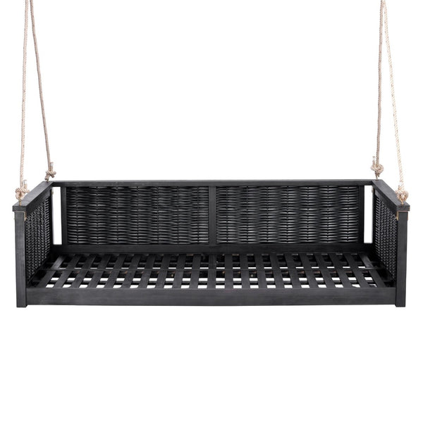 English Elm Topmax Outdoor Acacia Wood Twin Swing Bed with Handwoven Rattan Panels for Porch or Patio N717P417844B