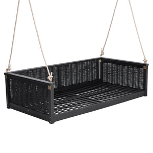 English Elm Topmax Outdoor Acacia Wood Twin Swing Bed with Handwoven Rattan Panels for Porch or Patio N717P417844B