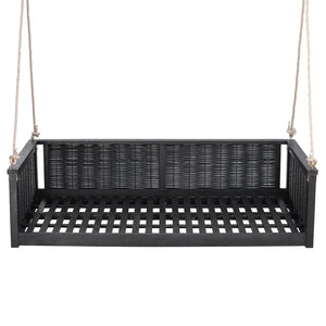 English Elm Topmax Outdoor Acacia Wood Twin Swing Bed with Handwoven Rattan Panels for Porch or Patio N717P417844B
