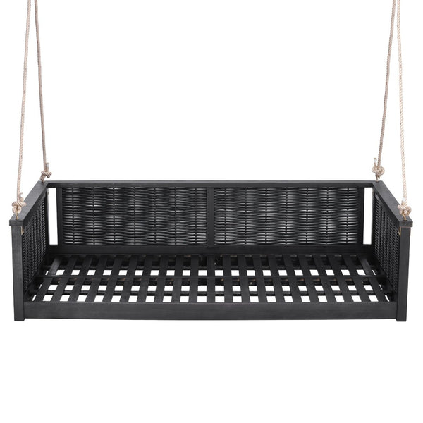 English Elm Topmax Outdoor Acacia Wood Twin Swing Bed with Handwoven Rattan Panels for Porch or Patio N717P417844B