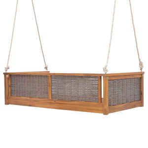 English Elm Topmax Outdoor Acacia Wood Twin Swing Bed with Handwoven Rattan Panels for Porch or Patio Teak N717P417844D