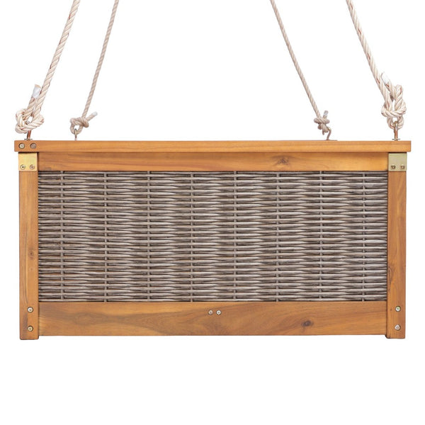 English Elm Topmax Outdoor Acacia Wood Twin Swing Bed with Handwoven Rattan Panels for Porch or Patio Teak N717P417844D