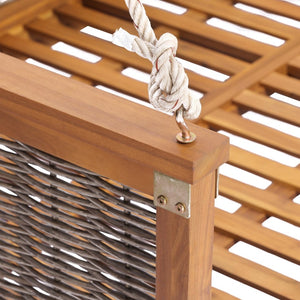 English Elm Topmax Outdoor Acacia Wood Twin Swing Bed with Handwoven Rattan Panels for Porch or Patio Teak N717P417844D