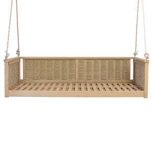 English Elm Topmax Outdoor Acacia Wood Twin Swing Bed with Handwoven Rattan Panels for Porch or Patio Light Teak N717P417844N