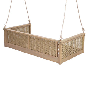 English Elm Topmax Outdoor Acacia Wood Twin Swing Bed with Handwoven Rattan Panels for Porch or Patio Light Teak N717P417844N