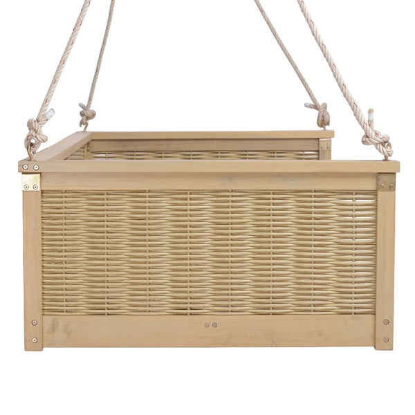 English Elm Topmax Outdoor Acacia Wood Twin Swing Bed with Handwoven Rattan Panels for Porch or Patio Light Teak N717P417844N