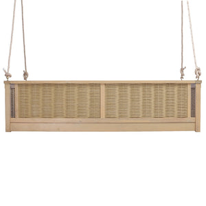 English Elm Topmax Outdoor Acacia Wood Twin Swing Bed with Handwoven Rattan Panels for Porch or Patio Light Teak N717P417844N