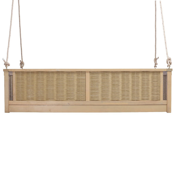 English Elm Topmax Outdoor Acacia Wood Twin Swing Bed with Handwoven Rattan Panels for Porch or Patio Light Teak N717P417844N