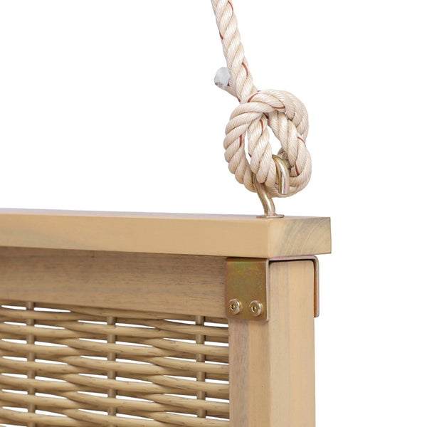 English Elm Topmax Outdoor Acacia Wood Twin Swing Bed with Handwoven Rattan Panels for Porch or Patio Light Teak N717P417844N