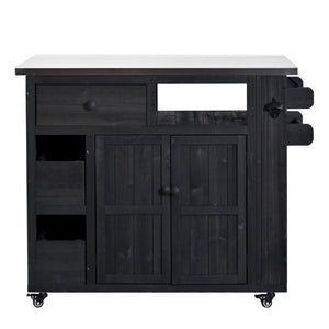 English Elm Topmax Outdoor Fir Wood BBQ Prep Cart Extendable Steel Top with Spice Rack Drawers Black N717P417961B