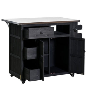 English Elm Topmax Outdoor Fir Wood BBQ Prep Cart Extendable Steel Top with Spice Rack Drawers Black N717P417961B