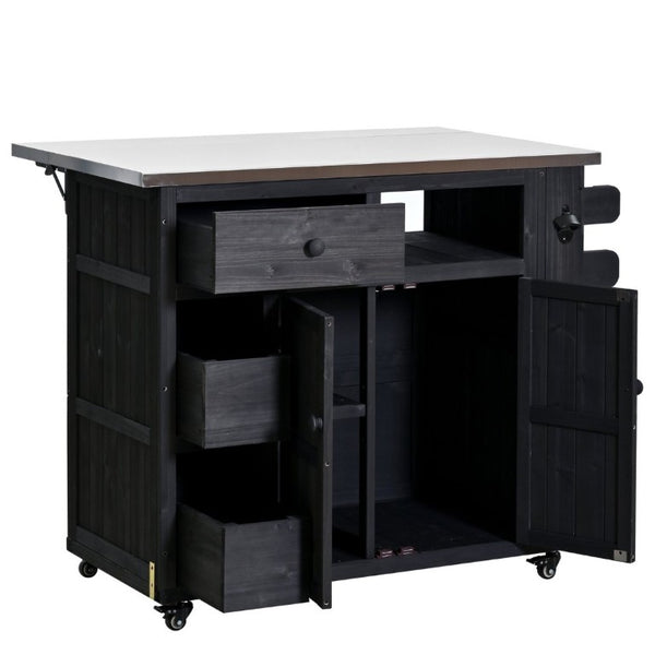 English Elm Topmax Outdoor Fir Wood BBQ Prep Cart Extendable Steel Top with Spice Rack Drawers Black N717P417961B