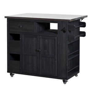 English Elm Topmax Outdoor Fir Wood BBQ Prep Cart Extendable Steel Top with Spice Rack Drawers Black N717P417961B