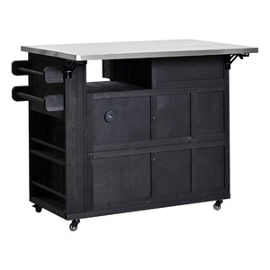 English Elm Topmax Outdoor Fir Wood BBQ Prep Cart Extendable Steel Top with Spice Rack Drawers Black N717P417961B