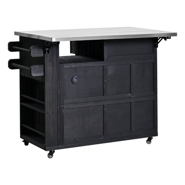 English Elm Topmax Outdoor Fir Wood BBQ Prep Cart Extendable Steel Top with Spice Rack Drawers Black N717P417961B