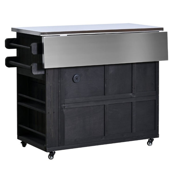English Elm Topmax Outdoor Fir Wood BBQ Prep Cart Extendable Steel Top with Spice Rack Drawers Black N717P417961B