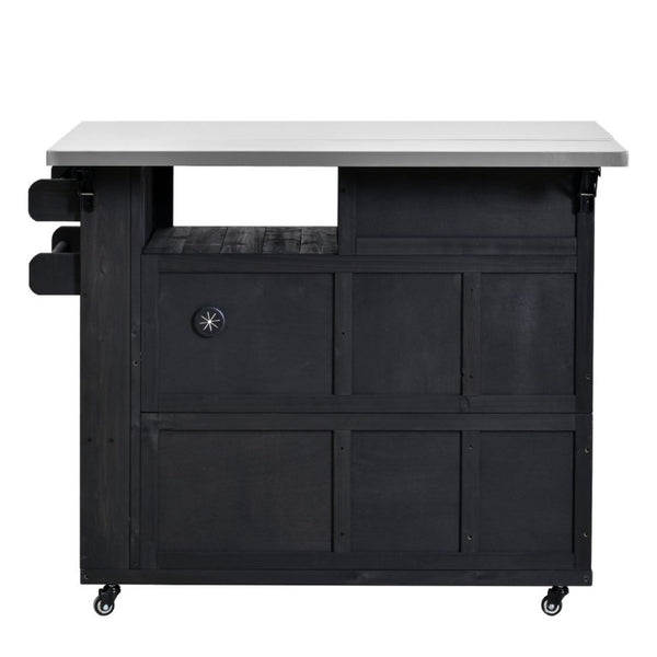 English Elm Topmax Outdoor Fir Wood BBQ Prep Cart Extendable Steel Top with Spice Rack Drawers Black N717P417961B
