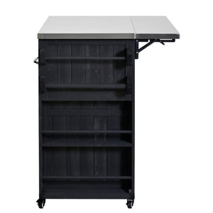 English Elm Topmax Outdoor Fir Wood BBQ Prep Cart Extendable Steel Top with Spice Rack Drawers Black N717P417961B