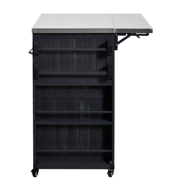 English Elm Topmax Outdoor Fir Wood BBQ Prep Cart Extendable Steel Top with Spice Rack Drawers Black N717P417961B