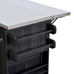 English Elm Topmax Outdoor Fir Wood BBQ Prep Cart Extendable Steel Top with Spice Rack Drawers Black N717P417961B