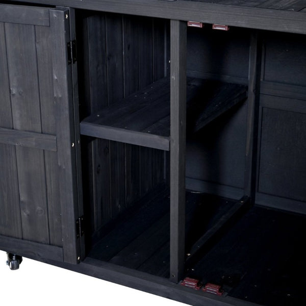 English Elm Topmax Outdoor Fir Wood BBQ Prep Cart Extendable Steel Top with Spice Rack Drawers Black N717P417961B