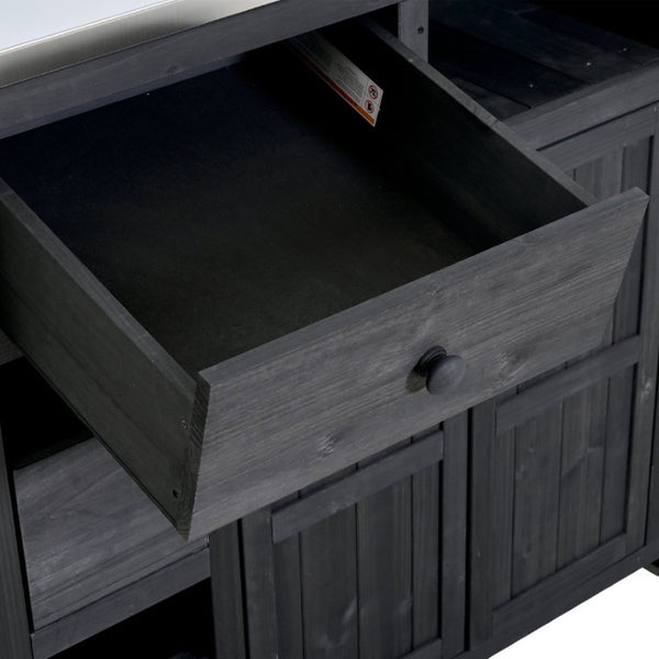 English Elm Topmax Outdoor Fir Wood BBQ Prep Cart Extendable Steel Top with Spice Rack Drawers Black N717P417961B