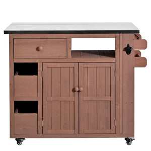 English Elm Topmax Outdoor Fir Wood BBQ Prep Cart Extendable Steel Top with Spice Rack Drawers Brown N717P417961D