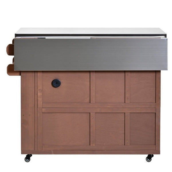English Elm Topmax Outdoor Fir Wood BBQ Prep Cart Extendable Steel Top with Spice Rack Drawers Brown N717P417961D