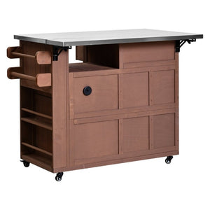 English Elm Topmax Outdoor Fir Wood BBQ Prep Cart Extendable Steel Top with Spice Rack Drawers Brown N717P417961D
