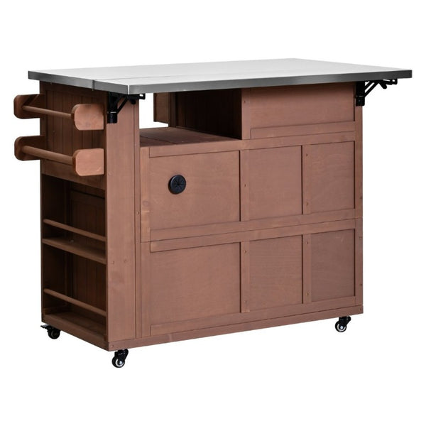 English Elm Topmax Outdoor Fir Wood BBQ Prep Cart Extendable Steel Top with Spice Rack Drawers Brown N717P417961D