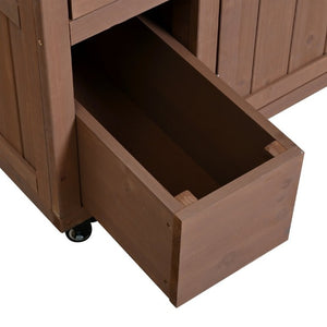 English Elm Topmax Outdoor Fir Wood BBQ Prep Cart Extendable Steel Top with Spice Rack Drawers Brown N717P417961D