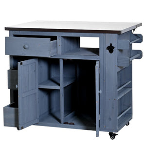 English Elm Topmax Outdoor Fir Wood BBQ Prep Cart Extendable Steel Top with Spice Rack Drawers Gray N717P417961E