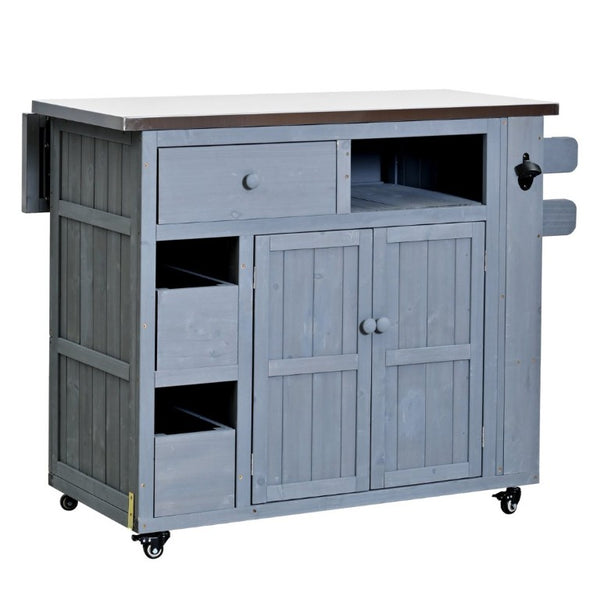 English Elm Topmax Outdoor Fir Wood BBQ Prep Cart Extendable Steel Top with Spice Rack Drawers Gray N717P417961E