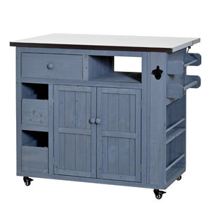 English Elm Topmax Outdoor Fir Wood BBQ Prep Cart Extendable Steel Top with Spice Rack Drawers Gray N717P417961E