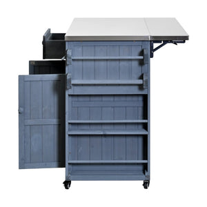 English Elm Topmax Outdoor Fir Wood BBQ Prep Cart Extendable Steel Top with Spice Rack Drawers Gray N717P417961E