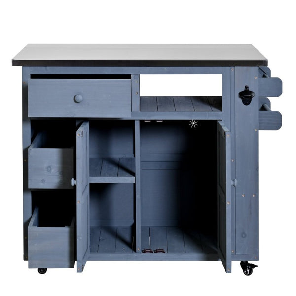 English Elm Topmax Outdoor Fir Wood BBQ Prep Cart Extendable Steel Top with Spice Rack Drawers Gray N717P417961E