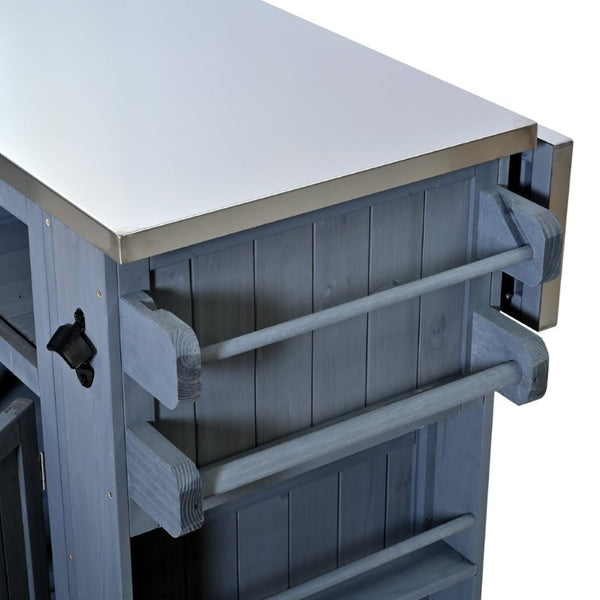 English Elm Topmax Outdoor Fir Wood BBQ Prep Cart Extendable Steel Top with Spice Rack Drawers Gray N717P417961E