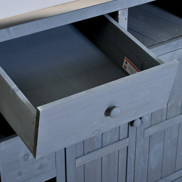 English Elm Topmax Outdoor Fir Wood BBQ Prep Cart Extendable Steel Top with Spice Rack Drawers Gray N717P417961E