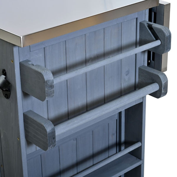 English Elm Topmax Outdoor Fir Wood BBQ Prep Cart Extendable Steel Top with Spice Rack Drawers Gray N717P417961E