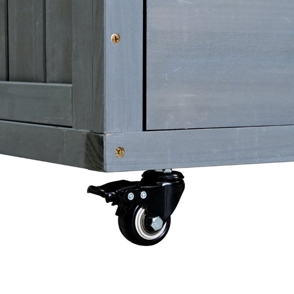 English Elm Topmax Outdoor Fir Wood BBQ Prep Cart Extendable Steel Top with Spice Rack Drawers Gray N717P417961E